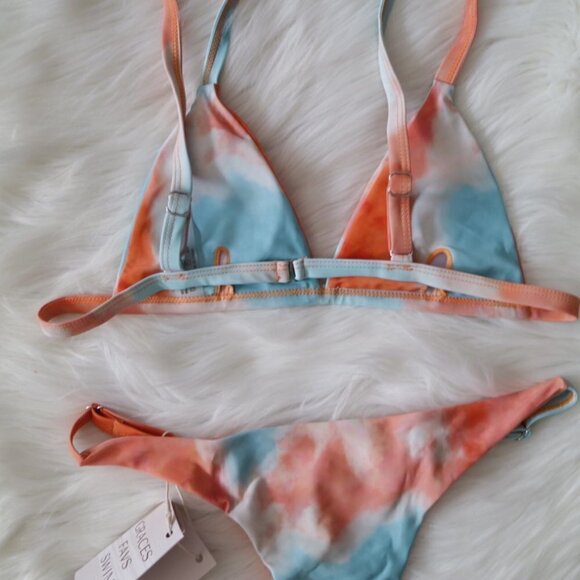 NEW Blue White Red/Orange Tie Dye Bikini Bathing Suit Set Size Medium - Picture 6 of 7